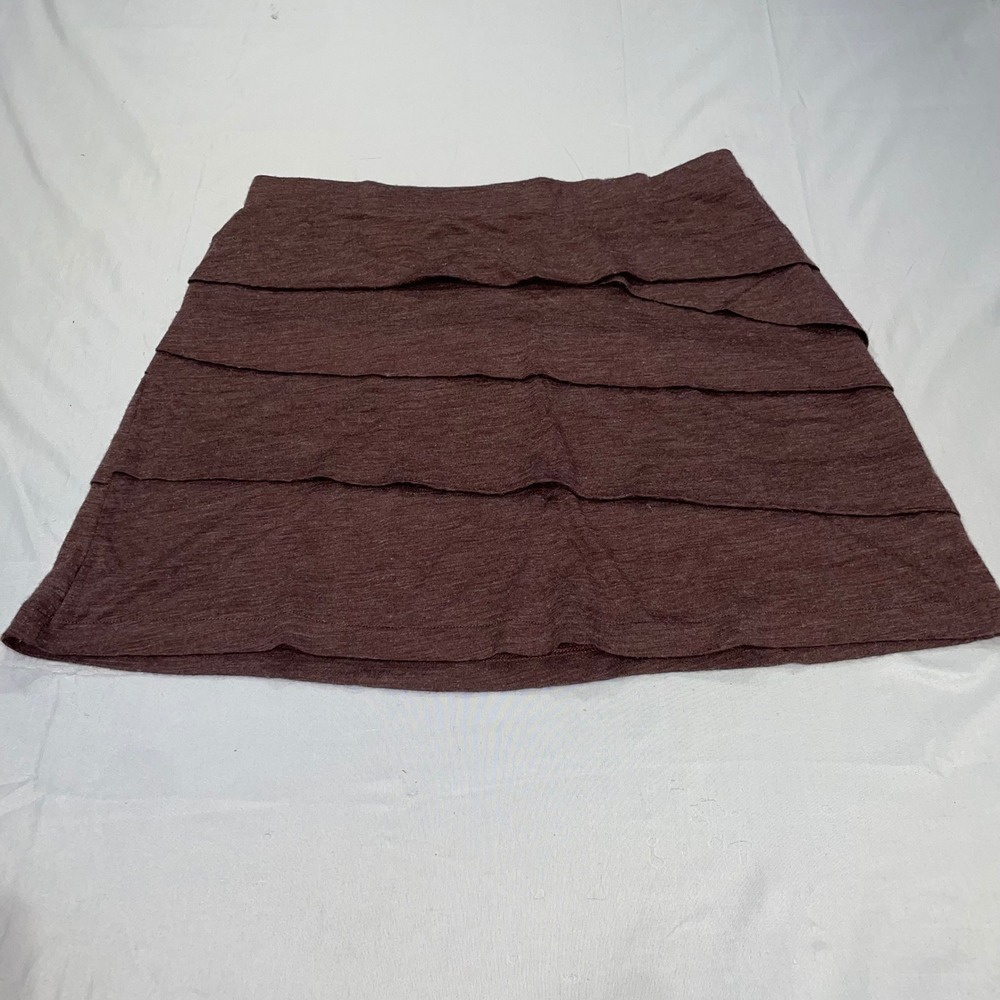 Prana Womens Tiered Mini Skirt Burgundy Brown Heathered Active Casual Size L